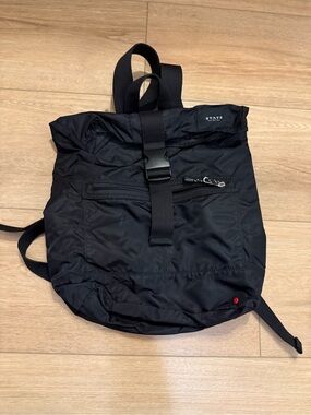 STATE Black Roll-Top Nylon Backpack with Front Zip Pocket